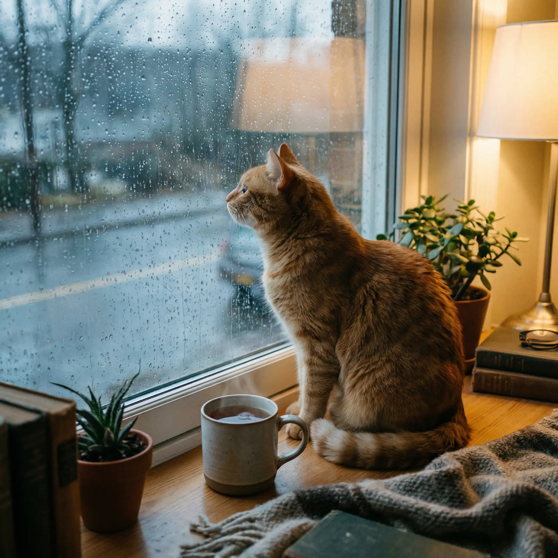 猫咪望着窗外的雨 - 美国十次啦小说